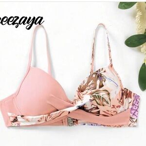Women’s Pink Floral Twist Bikini Top